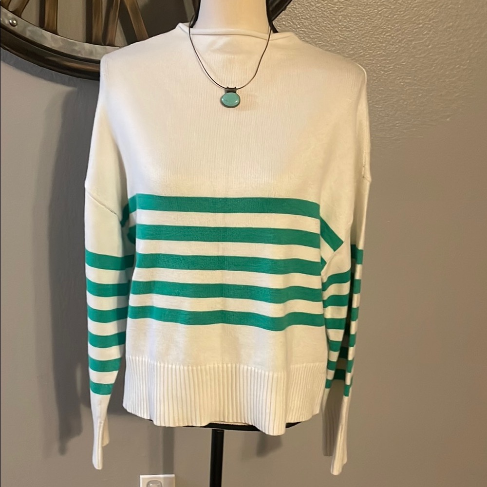 TRUTH By Republic Striped White and Green Sweater